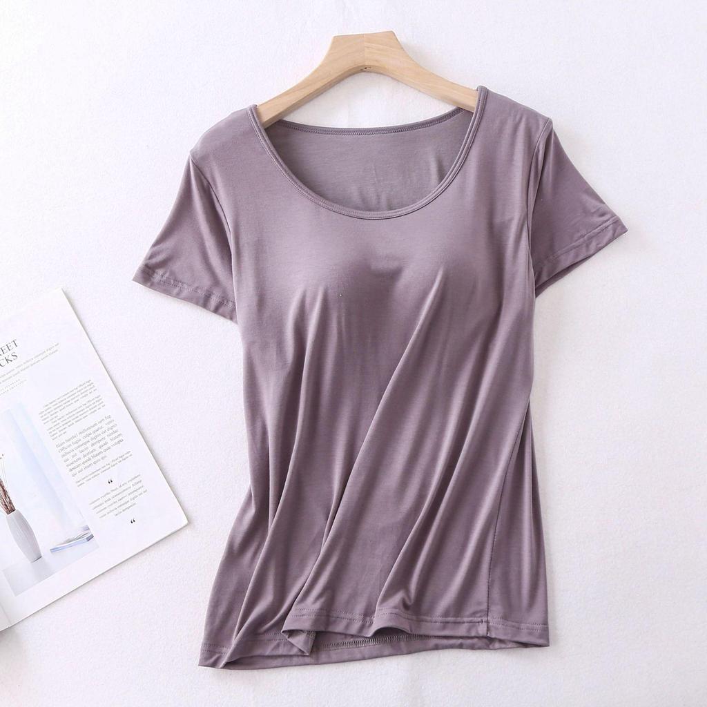 Modální dámský pyžamový set s krátkým rukávem a vestavěnou podprsenkou, nadměrná velikost, bezdrátový, volný střih topu s polovičním rukávem a šortky pro domácí nošení