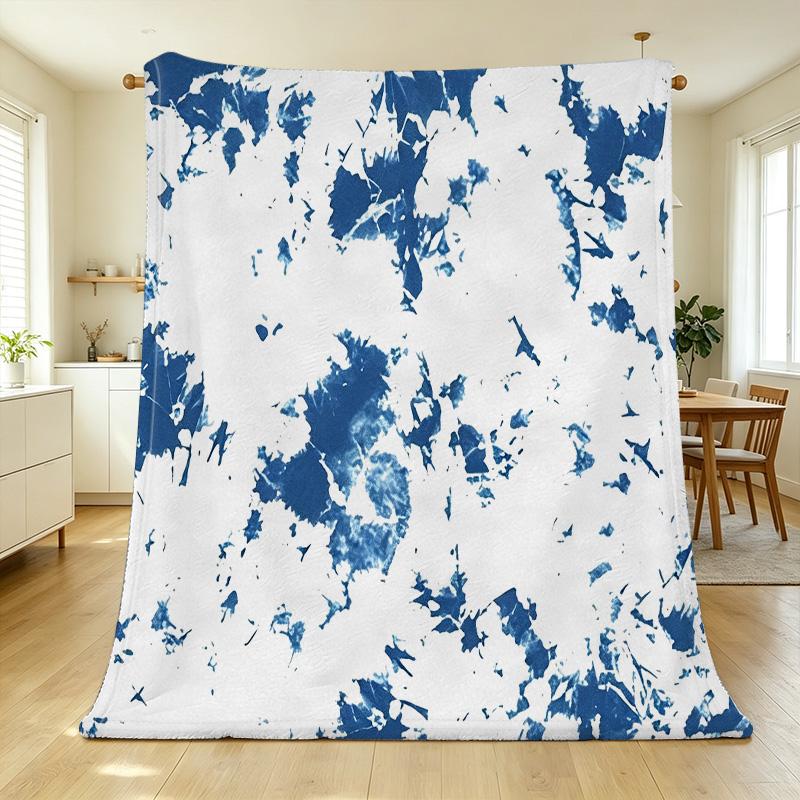 Blue & White Tie-Dye Flannel Blanket – Soft, Cozy, Skin-Friendly, Warm, Perfect for Home, Dorm, Christmas & Halloween