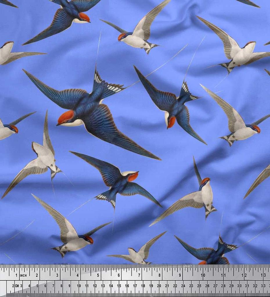 Soimoi Černá japonská krepová saténová tkanina létající datel pták tištěná řemeslná tkanina v metrech 42 palců