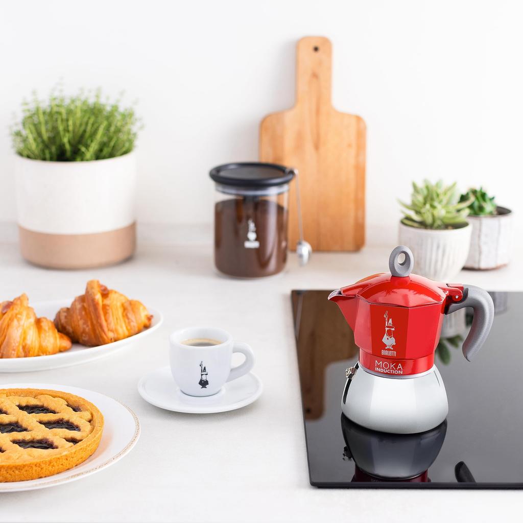 Bialetti Espresso Direct Moka 4 Coffee 0006944 Maker, Heat/IH Compatible, Induction, Cups, Makinetta, Red,