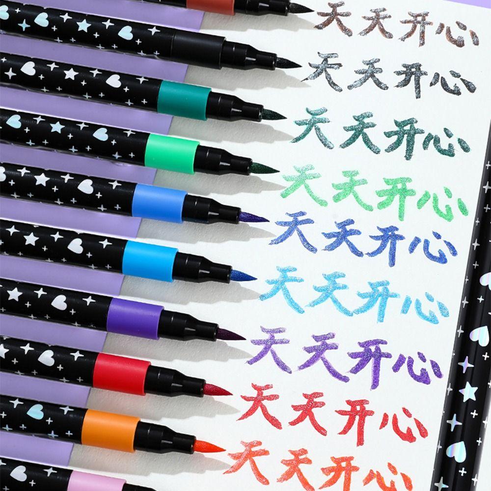 Glitter Colored Marker Pen Soft Head Painting Glitter Pen Colorful Fluorescent Pen  Students Use