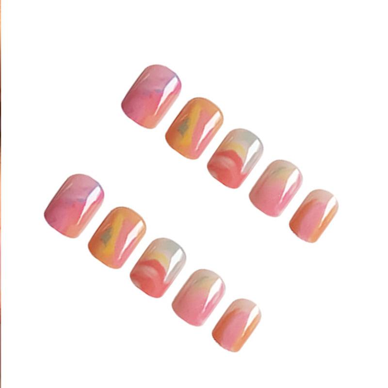 24pcs Short Square Fake Nails Simple Colorful Press On Nails Wearable False Nail For Women New Year Gift Nail Supplies