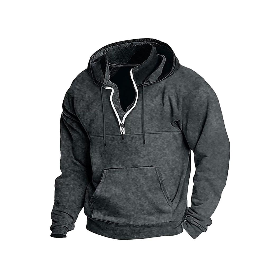 

Мужские свободные пуловеры с капюшоном на молнии до половины, модные повседневные хип-хоп уличные толстовки для спорта на открытом воздухе, осень-зима XL темно-серого