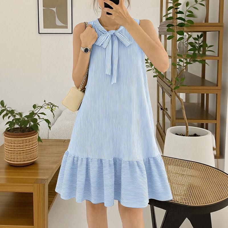 

ZANZEA Women Casual Round Neck Off Shoulder Sleeveless Stripe Dress