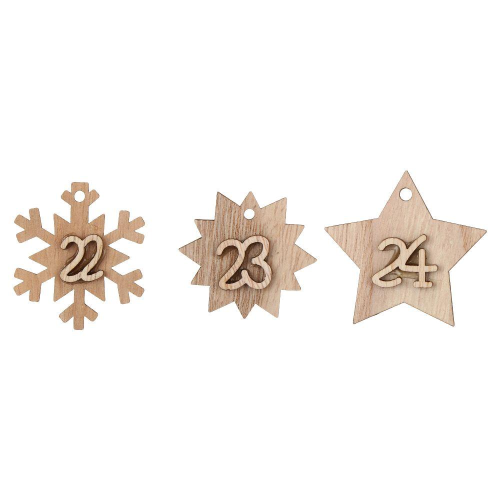 Merry Christmas Ornament Clips Gift Bags Decor Wooden Pendant Christmas Advent Calendar Number Label Countdown Hanging Tags