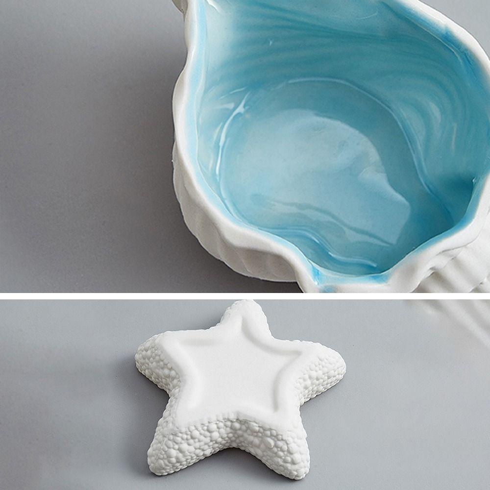 Decorative Tray Coastal Ceramic Trinket Dish Starfish Conch Conch Storage Plate Craft Ornament Jewelry Key Organizer