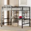 (=WX000127AAB) Estructura de Cama Metálica, Cama de Hierro, Cama Loft con Escritorio y Dos Estanterías para Niños, Adolescentes y Adultos, 140x200cm, Negro