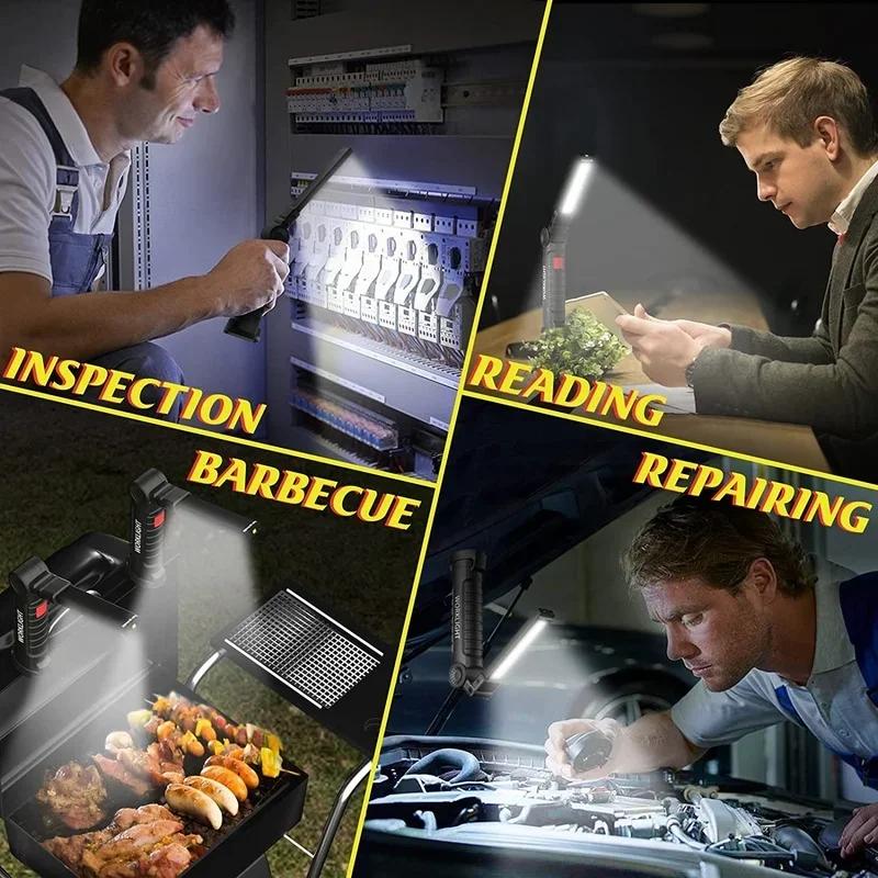 Portable COB Work Light USB Rechargeable LED Flashlight Inspection Lamp with Magnetic 5 Lighting Modes for Night Work Camping