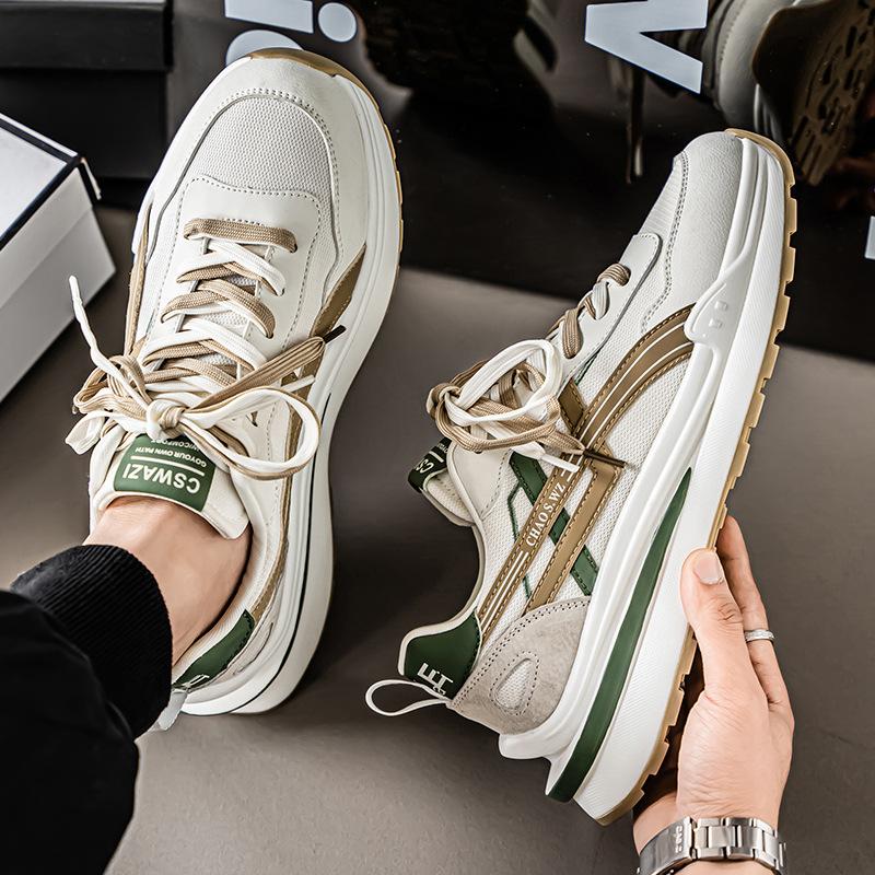 Men's Shoes New Versatile Casual Running Soft-soled Sports Men's Thick-soled Heightening Little White Dad Trendy Shoes Breathable Canvas