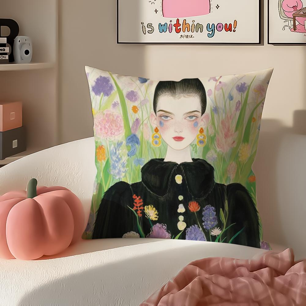 Fashion Illustration Cushion Cover Pillowcase Short Plush Invisible zipper Room Sofa Cushion Cover