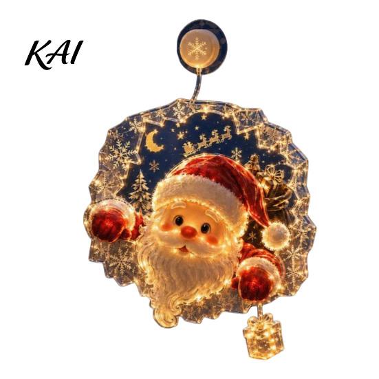 Christmas Wall Hanging Decor Suction Cup Window Light, 7.8-Inch Double-Layer Warm LED Party Ornament Battery Powered Light for Holiday Glass Windows,