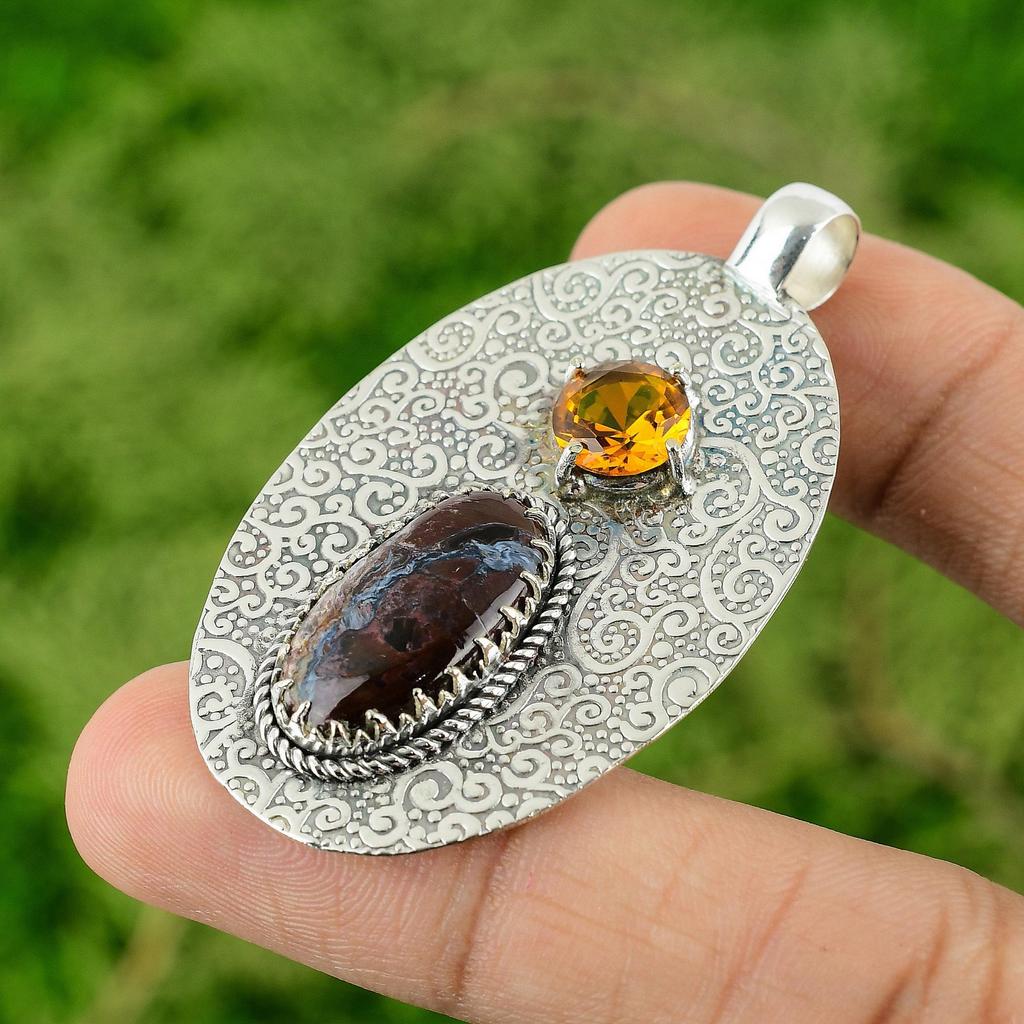Daughters Day Deal 925 Sterling Silver Pietersite Stone Citrine Unique Pendant