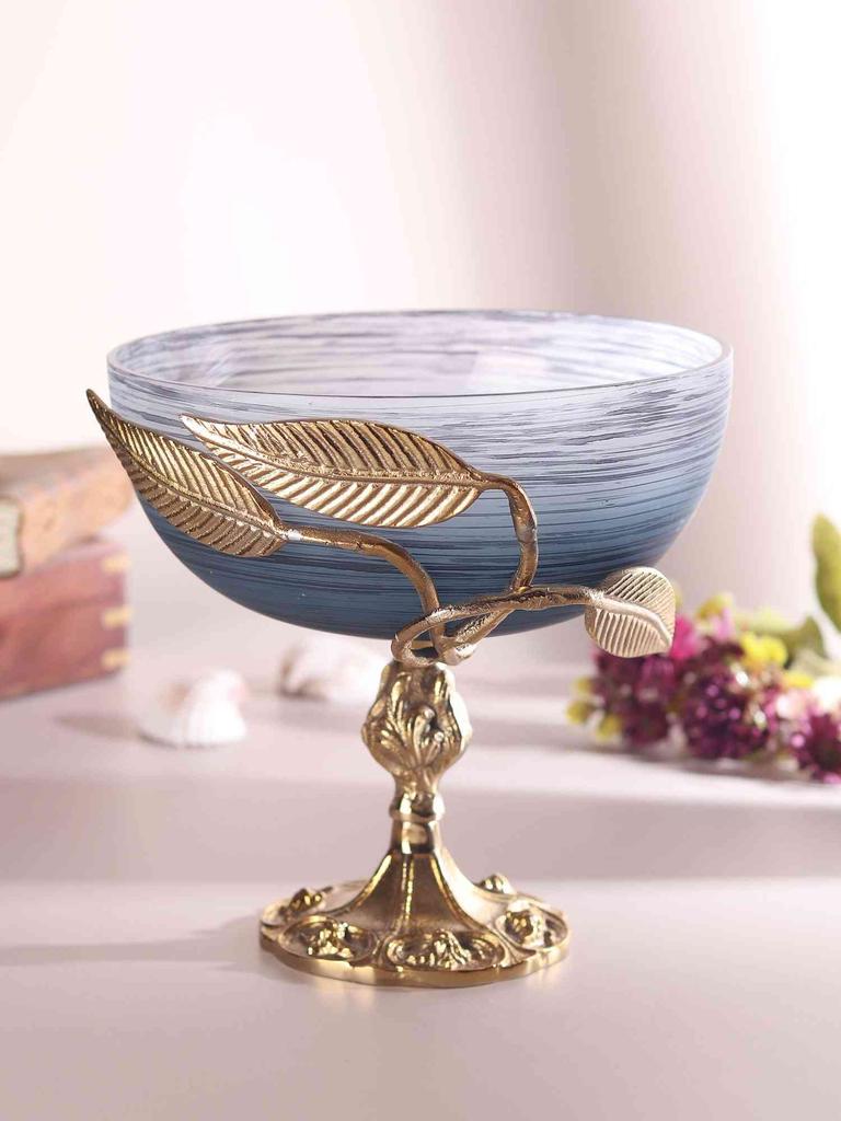 Verdant Glass Bowl In Wavy Grey & Gold | 21x20x20 Cm