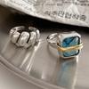 Chic Retro Inspired Open Design Ring For Women With Luxurious Blue Stone Accent