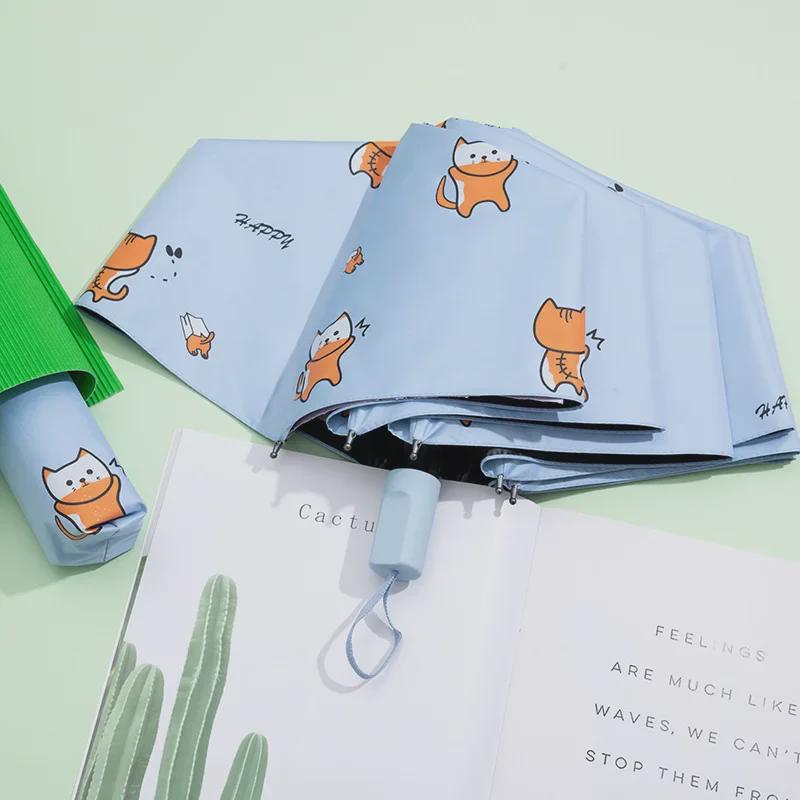 Parapluie Pliant Cartoon pour Femmes – Protection UV, Parasol Étudiant pour Jours Pluvieux et Ensoleillés avec Logo Personnalisé