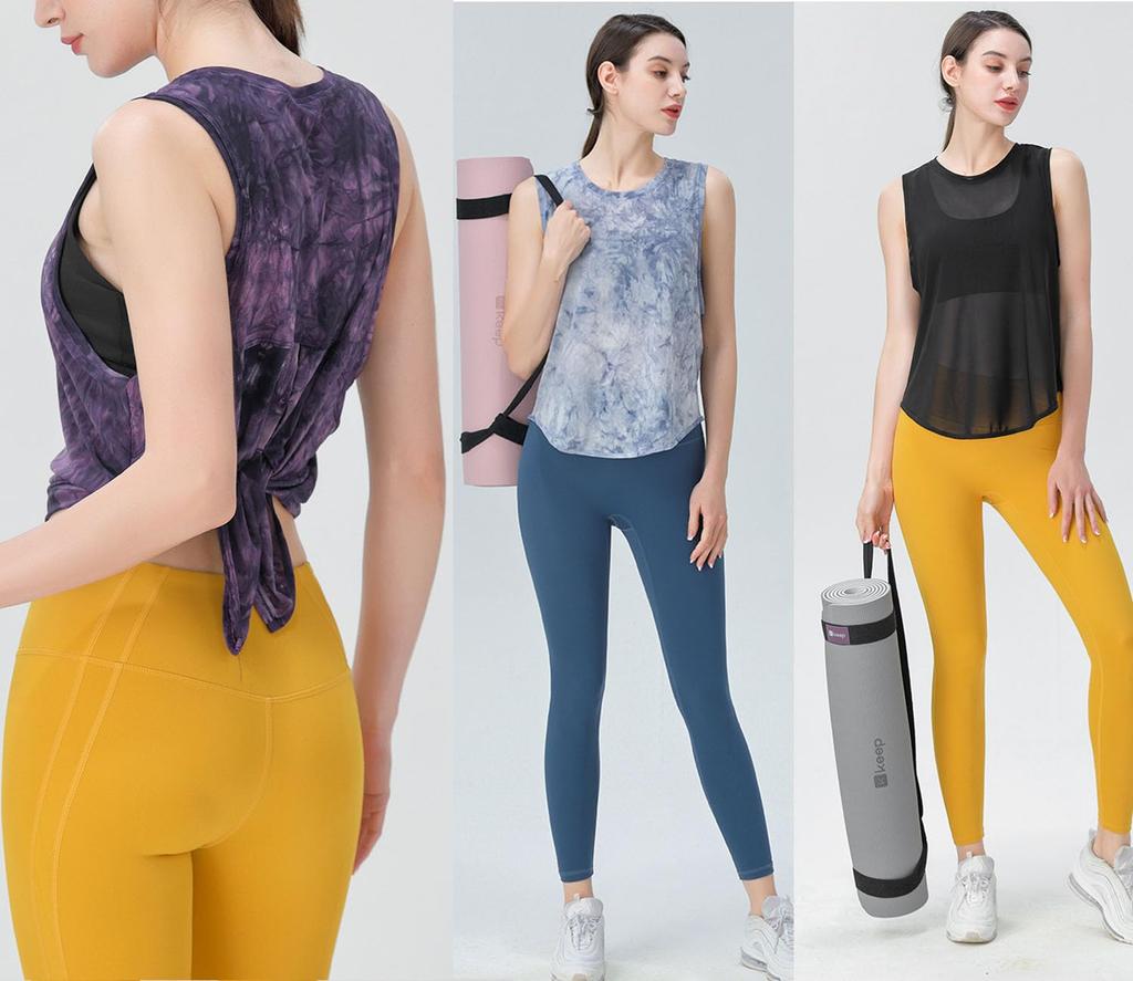 Yuoku Sports Tank Yoga Back Stretch Women's Top, Wear, Sleeveless, See-Through Top, 2-Way Ribbon, Yoga, Fitness, Sheer, Quick-Drying, Lightweight,