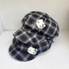 Autumn and Winter Versatile Face Small Plush Embroidered Newsboy Hat Retro Plaid Kitty Cat Adult Octagonal Beret