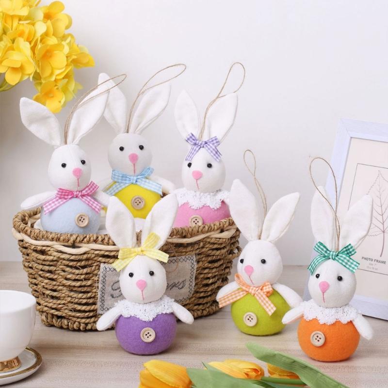 Easter Rabbit Toy Hangings Decorations For Party Supplies, Spring Plushie Doll Rabbit 6PCS