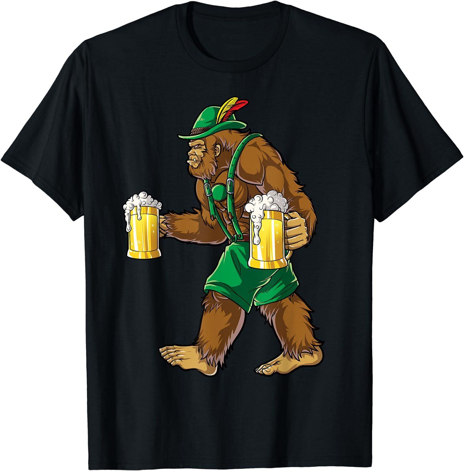 Bigfoot Lederhosen Oktoberfest Prost Beer Mug Unisex T-shirt XL