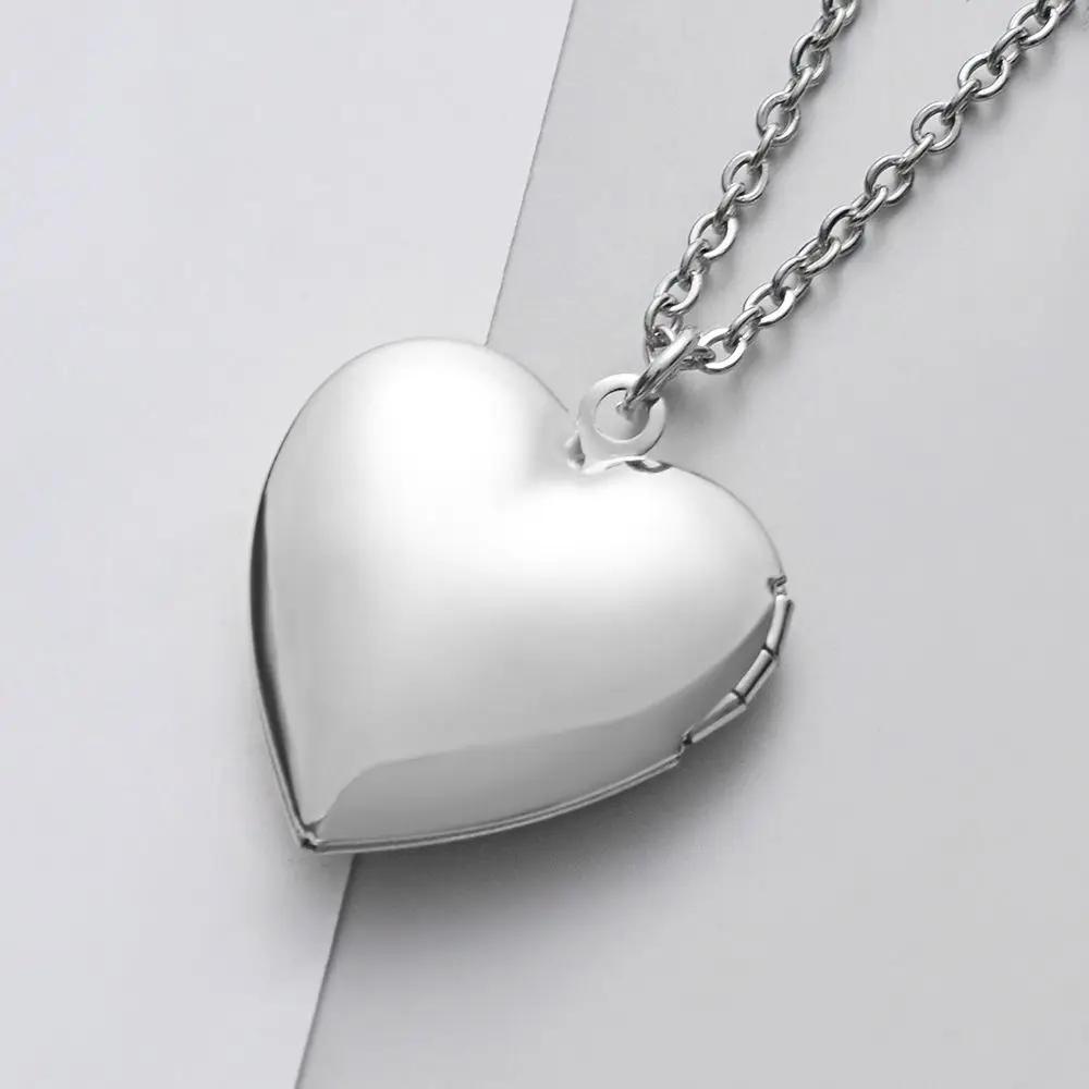 Diamond Heart Shaped Photo Picture Locket Necklace Romantic Custom Love Secret Message Pendant Necklace For Lover Couples Gift