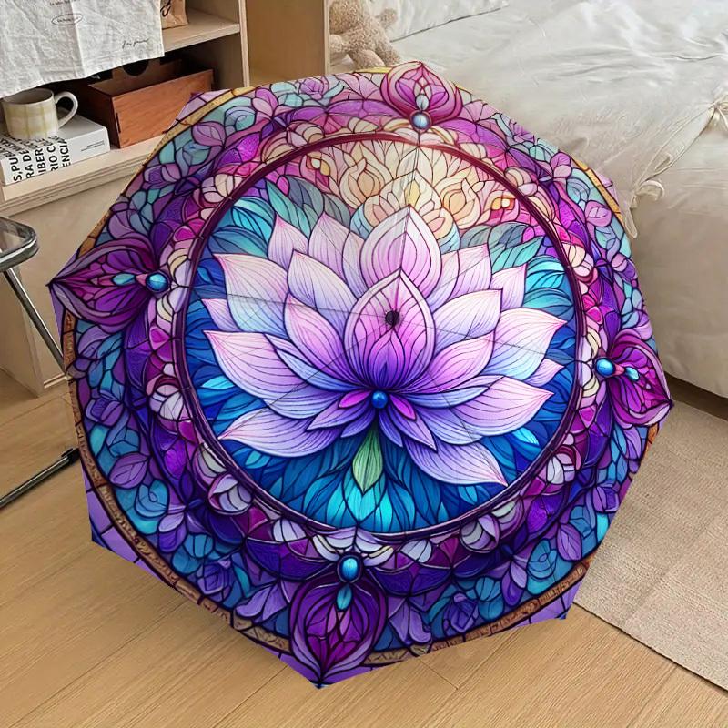 1pc Lotus Mandala Artwork Umbrella with Plastic Handle,Suitable for All Seasons Home Travel Outdoor UmbrellaDD1054