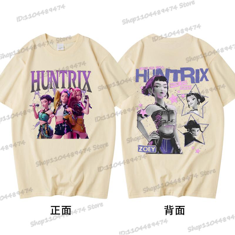 KPop Demon Hunters Rumi Zoey Miba T-shirt Men Korean Anime T Shirt Cartoon High Quality Cotton Tshirt Fashion KPop Tee Female