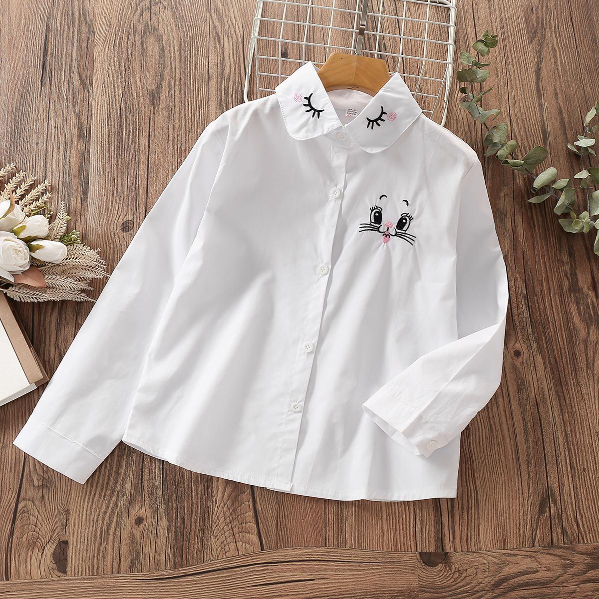 

Школьная рубашка для девочек, блузка, хлопковые топы для подростков, детская одежда с длинными рукавами, весенне-осенняя одежда для маленьких детей 6, 7, 8, 9, 10, 14 лет 140 белый