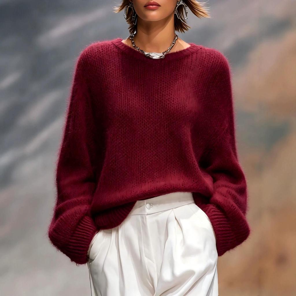 2026 Elegant Solid Color Round Neck Loose Pullover Sweater - Autumn/Winter Collection