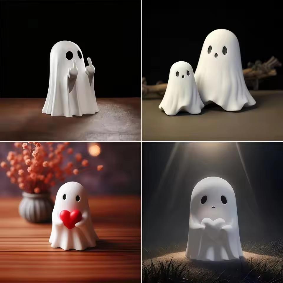 Halloween Spooky Statue - Ghost resin statue, a cute finger ghost ornament that is perfect for indoor and desk decoration
