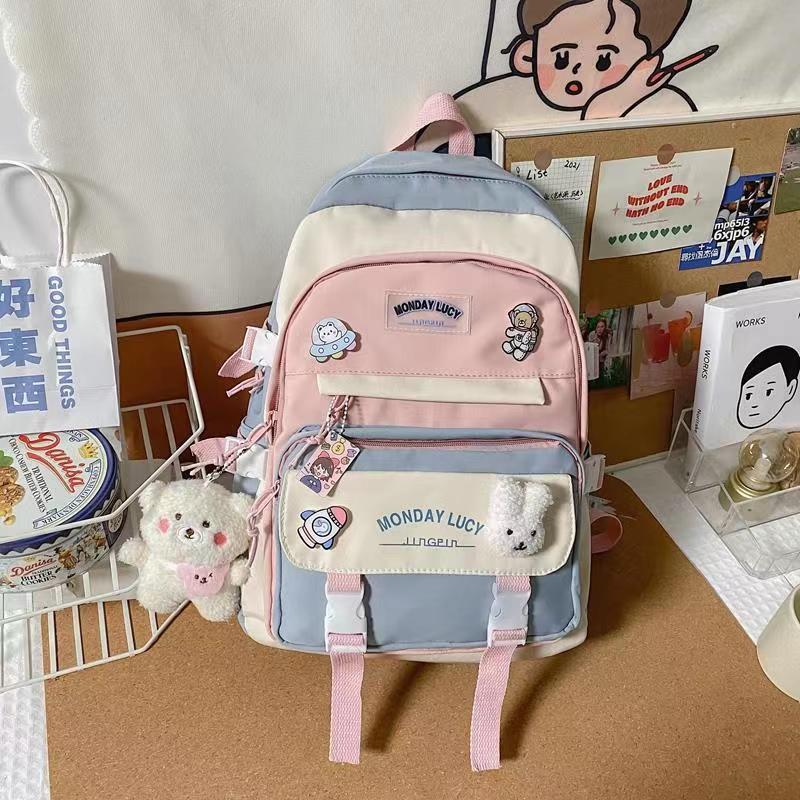 Schoolbag Girl Contrasting Schoolbag Ins Korean Version of Primary School Junior High School Student Schoolbag Mori Versatile Backpack Large Capacity 