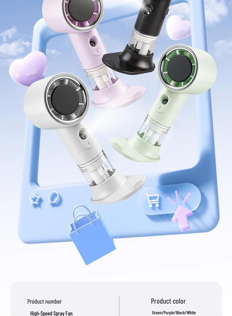 Portable Rechargeable Mini Fan: High-Speed, Long-Lasting Desktop & Handheld Humidifying Spray for Summer Cooling