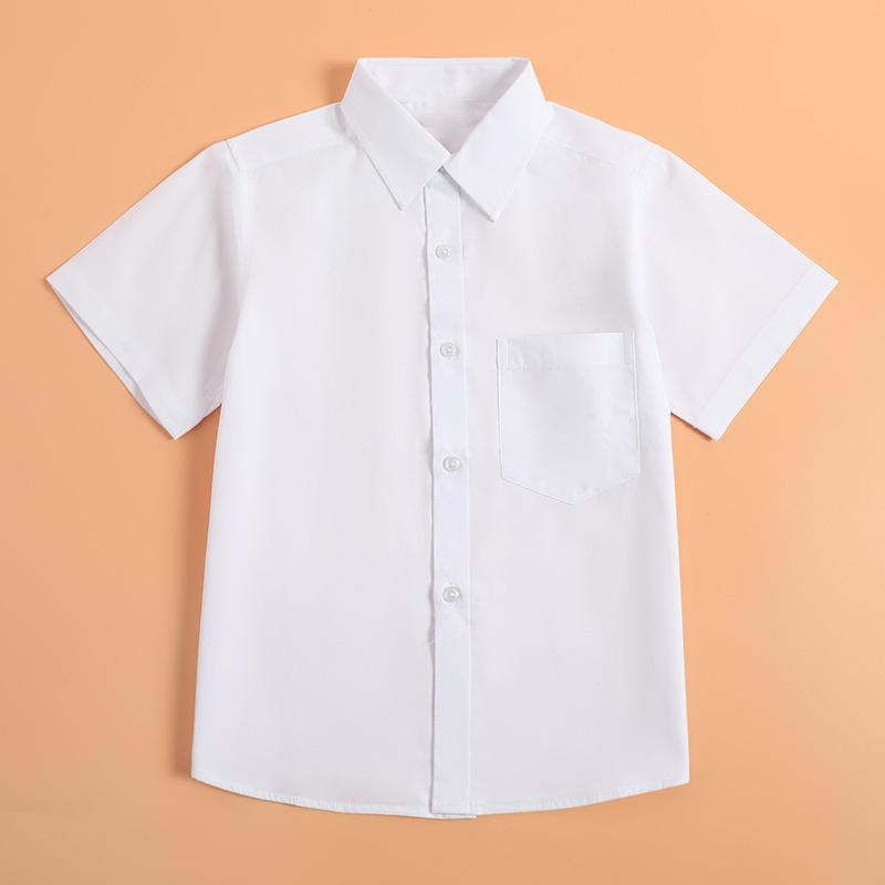 Boys' Blue Short-Sleeve School Uniform Shirt - Thin, Pure Cotton Summer Formal Wear for Middle & Big Kids