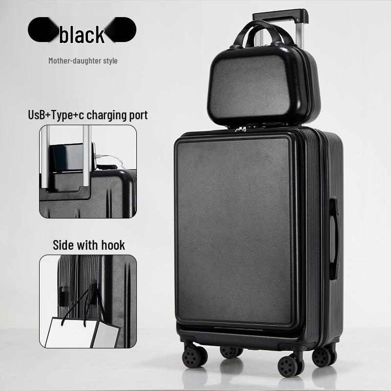 Large Capacity Front Opening Multifunctional Carry-On Trolley: Scratch & Wear-Resistant Travel Suitcase