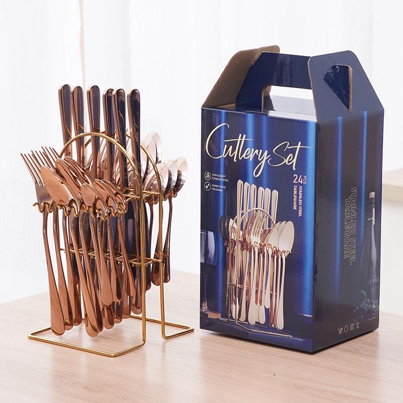 24-Piece Stainless Steel Cutlery Set: Steak Knife, Fork, Spoon & Dessert Spoon