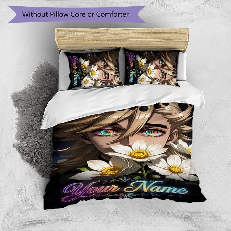 3pcs douma Cover Set - Personalized Name, HD Printed Bedding with 1 Cover and 2 Pillowcases - Perfect for Home Decor, Easy Care