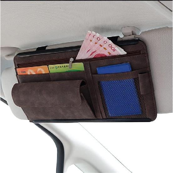 Car Sun Visor Organizer Glasses Case Storage Bag Note Holder Car Suede Zipper Card Hold Car Organizers And Storage (Black)