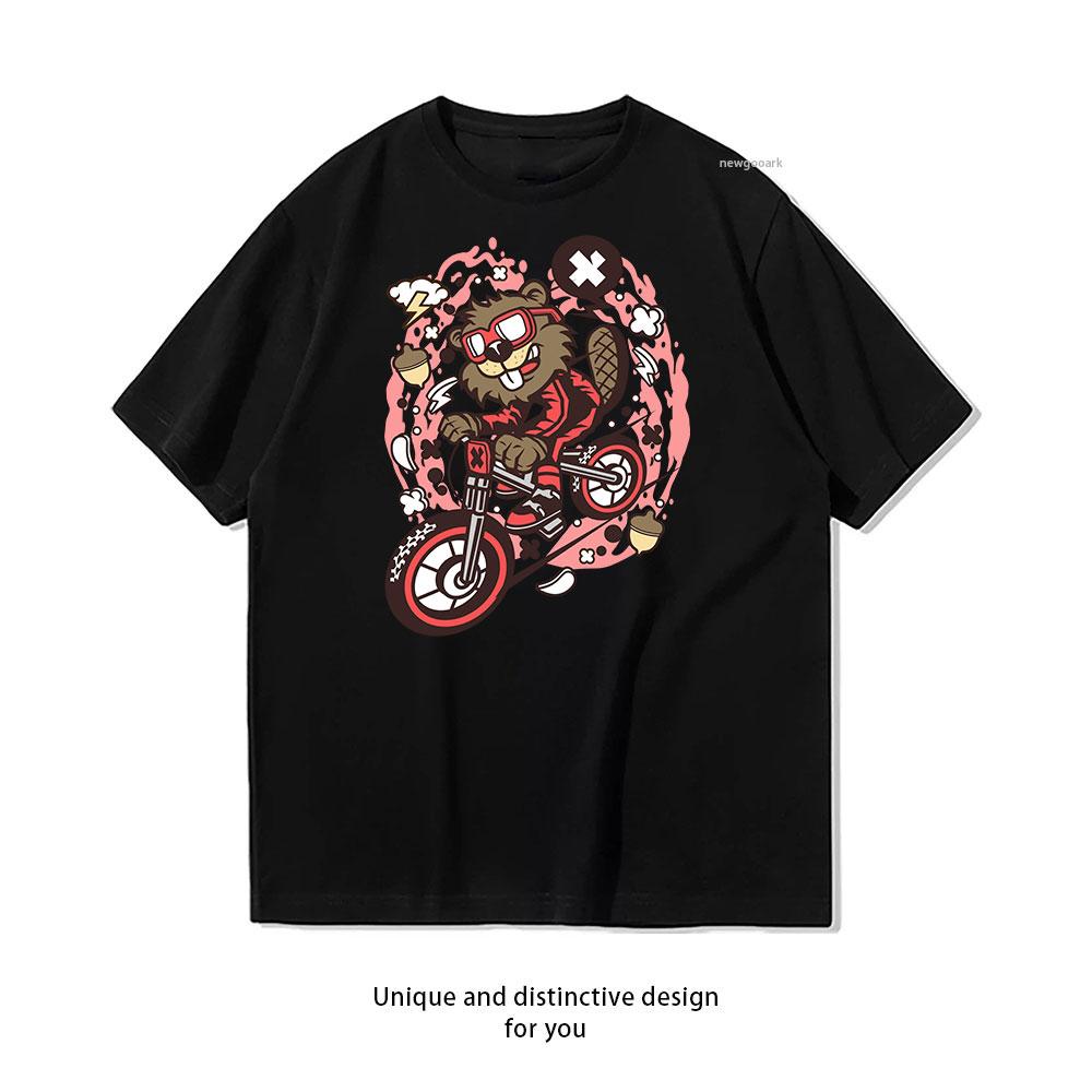 

Biker Beaver cotton T shirt Unisex Adult couple streetwealtops tee Short sleev Casual S