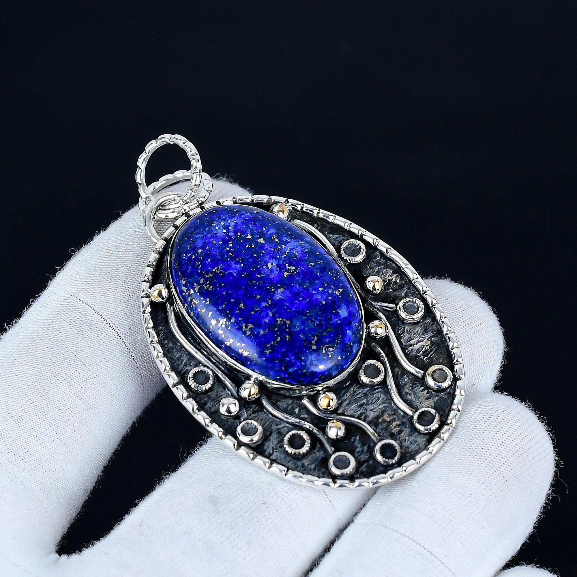 

Lapis Lazuli Pendant, 925 Sterling Silver Handmade Jewelry, Lapis Lazuli Silver Pendant, Party Wear Jewelry For Women s, Pendant Gift For Her 6.5 Cm синий