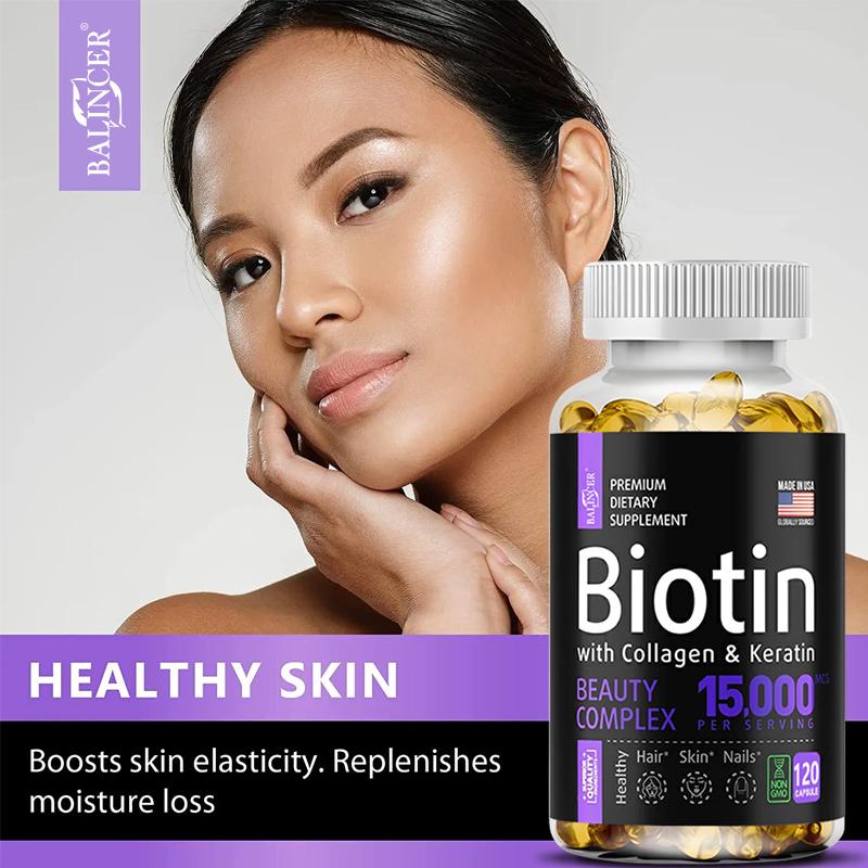 Biotin 15000 Mcg Keratin Capsules 60 Days Supply Daily Nutrient Blend 120 Count