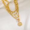 Elegant Three Layer Necklace Set Women Gold Color Relief Pendant Fashion Jewelry