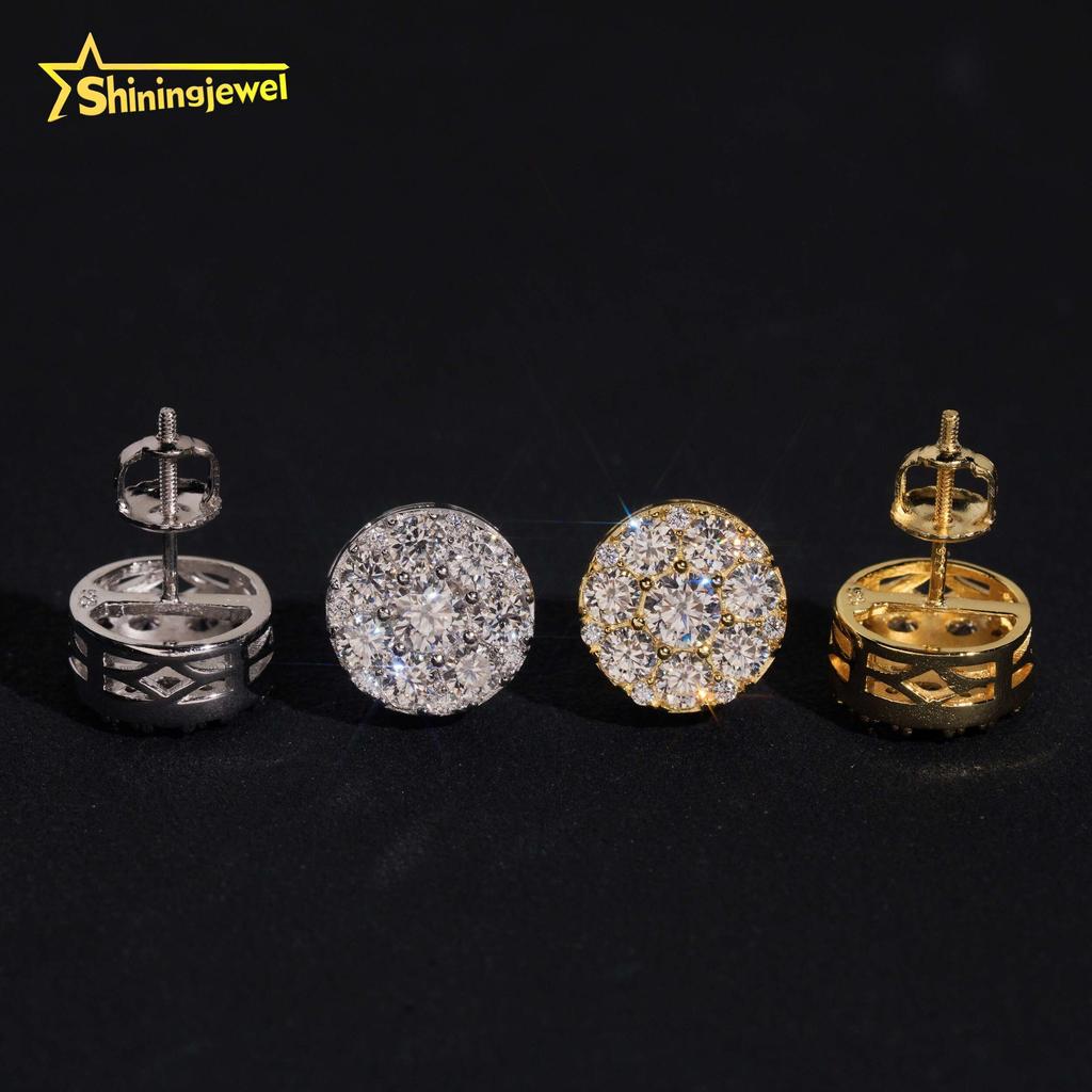Fast Shipping Iced Out Screw Back Round Diamond 925 Silver Cluster Earrings VVS Moissanite Fine Jewelry Hip Hop Mens Earrings
