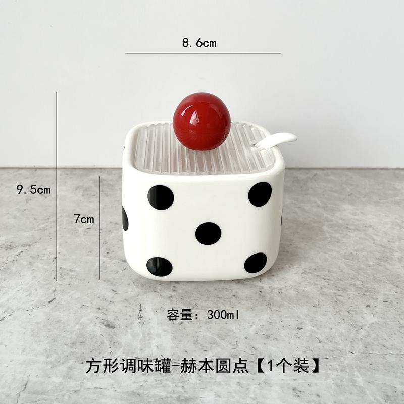 

Керамическая банка для приправ в черно-белый горошек, простая бытовая банка для соли, банка для приправ, коробка для хранения приправ, кухонные принадлежности