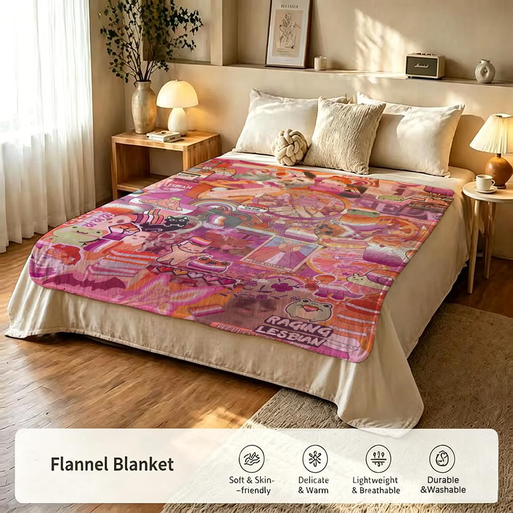 Symbol L-Lesbian P-Pride F-Flag Throw Flannel Blanket Suitable for Sofas Beds Offices Travel, Camping Chairs