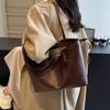 Trendy Soft Faux Leather Large Capacity Tote Bag with Brown Trim Minimalist Design Underarm Bag Spacious Work Shoulder Bag