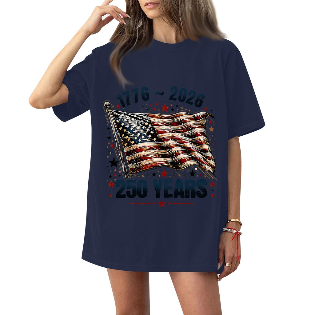 Women's Fashionable Casual Short-Sleeve Neck Printed T-Shirt for the 250th Anniversary of the Founding of the United States