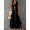 Sleeveless V-neck Side Split Summer Long Dress Elegant Fashion Loose Casual Simple A-line Party Maxi Long Dress Solid Color Woman Clothing