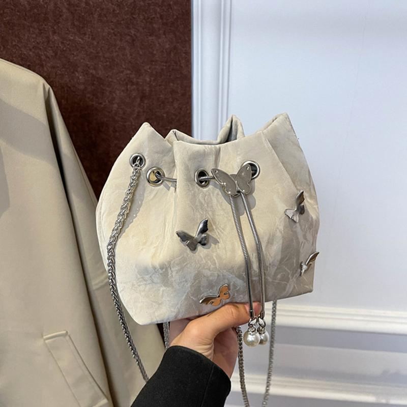 

Элегантная женская сумка-ведро на кулиске с цепочкой-бабочкой на плечо, модная сумка кроссбоди из ПУ с верхней ручкой, однотонная сумка CLE 16x10x15cm хаки