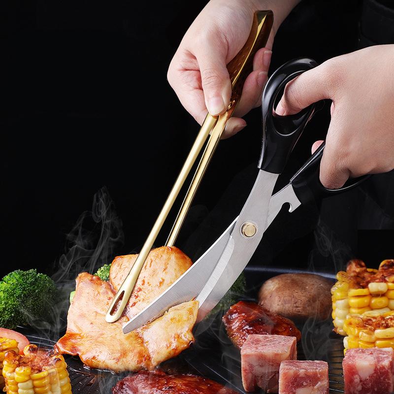 1PC Long Handle Barbecue Clip 304 Stainless Steel Food Grill Tongs Meat Scissors Kit Non-Slip Steak Clamp Kitchen Accessories