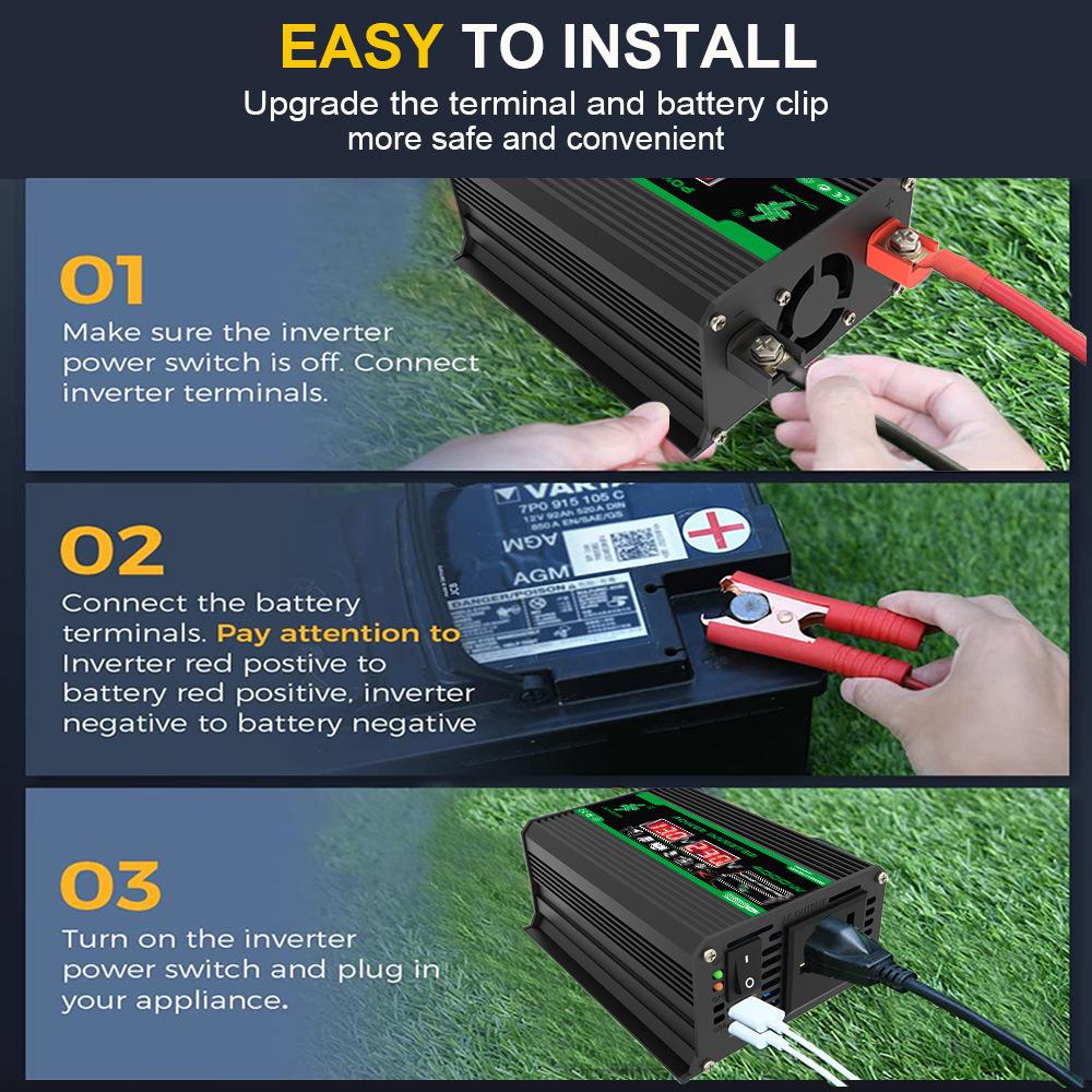 4000W Car Van Power Inverter Modified DC 12V To AC 110V/220V Charger Converter 2 USB with LED Display