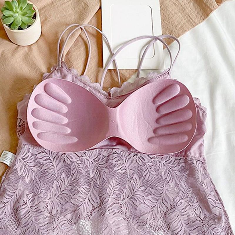 Sexy Full Lace Long Tube Top Underwear for Women With Removable Chest Pads Camisole
